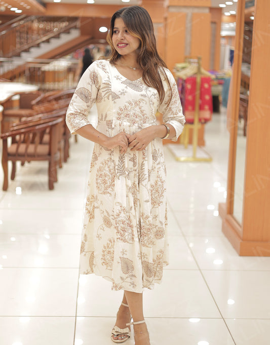 Rayon Floral Print Feeding Kurti with Pleats – R512