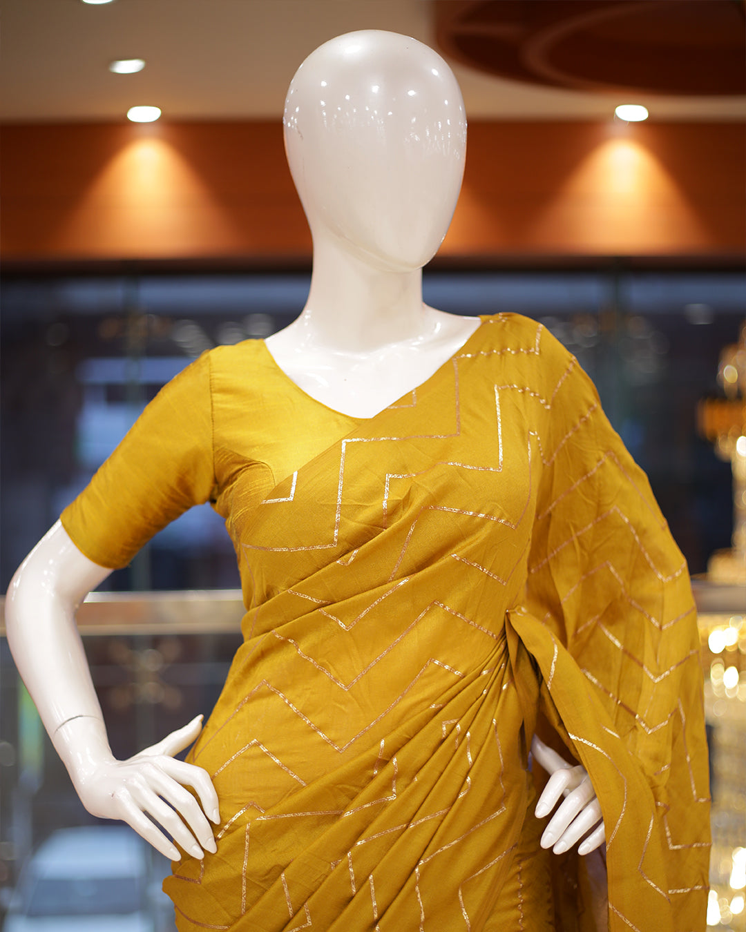 Vichitra Silk Sarees with Golden Stripes - 1384