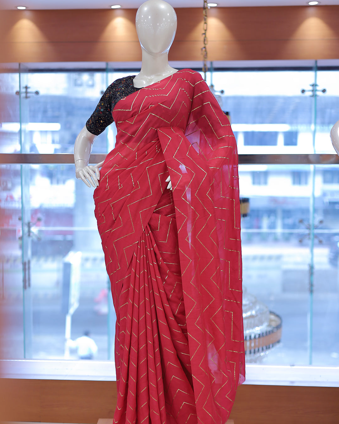 Vichitra Silk Sarees with Golden Stripes - 1384