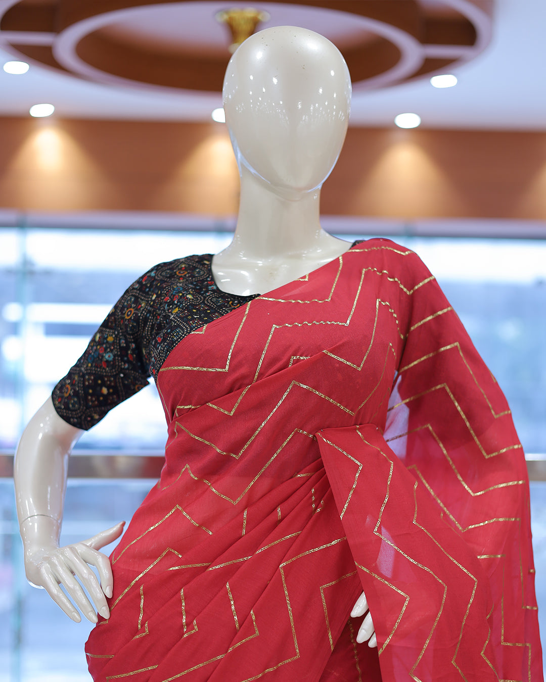 Vichitra Silk Sarees with Golden Stripes - 1384