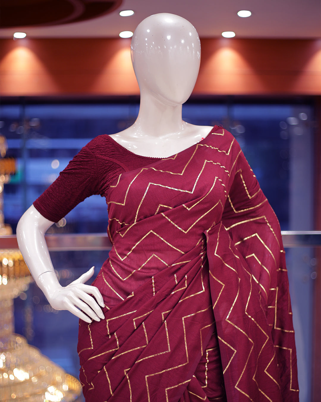 Vichitra Silk Sarees with Golden Stripes - 1384