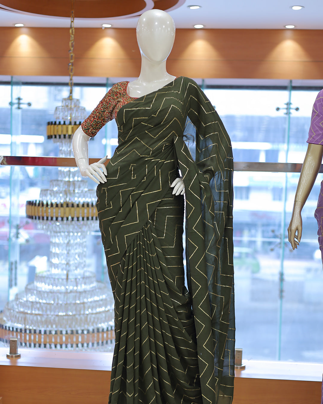 Vichitra Silk Sarees with Golden Stripes - 1384