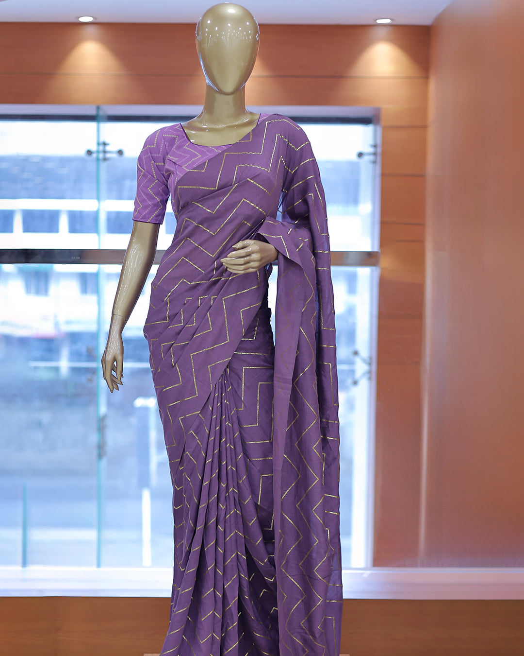 Vichitra Silk Sarees with Golden Stripes - 1384