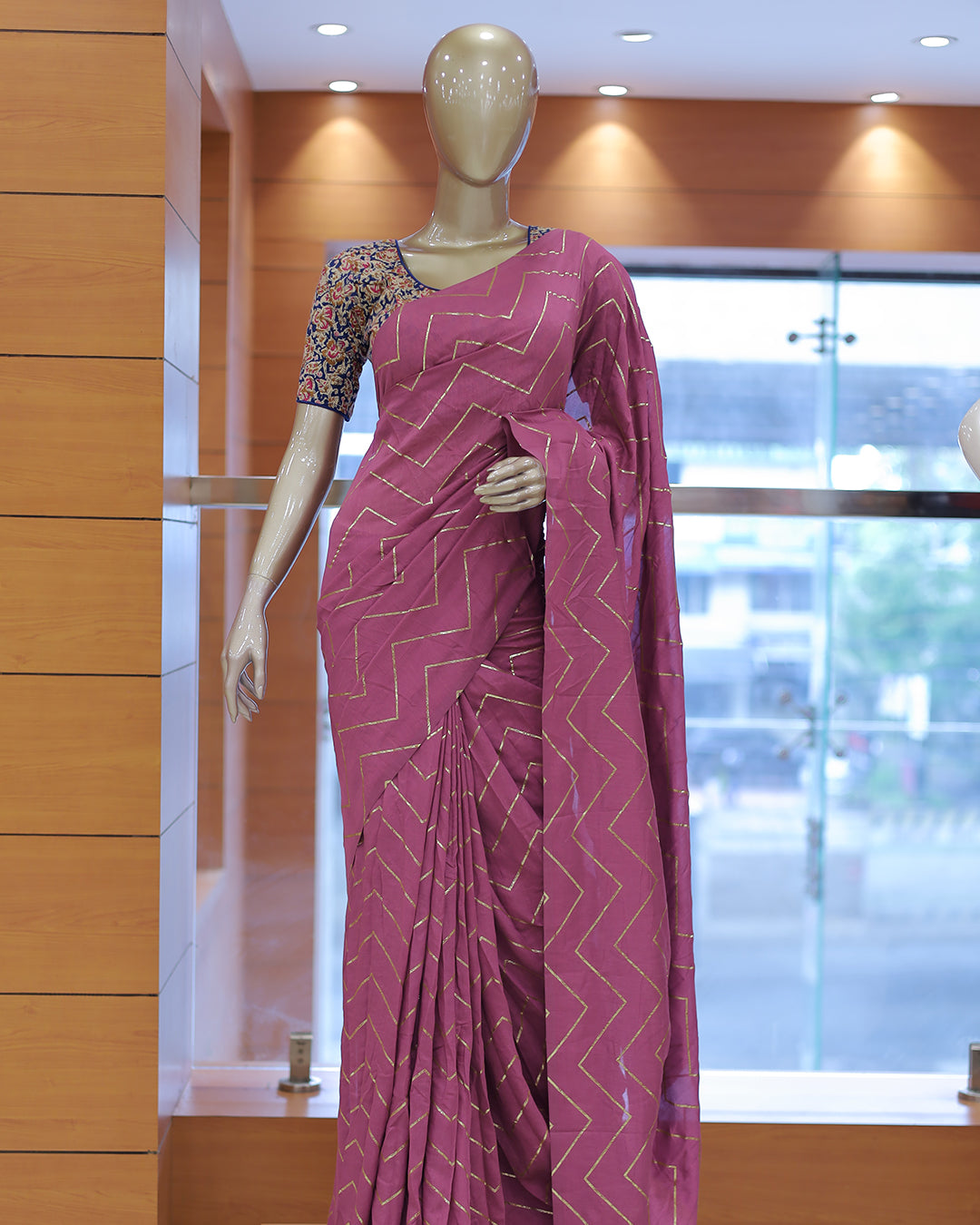Vichitra Silk Sarees with Golden Stripes - 1384