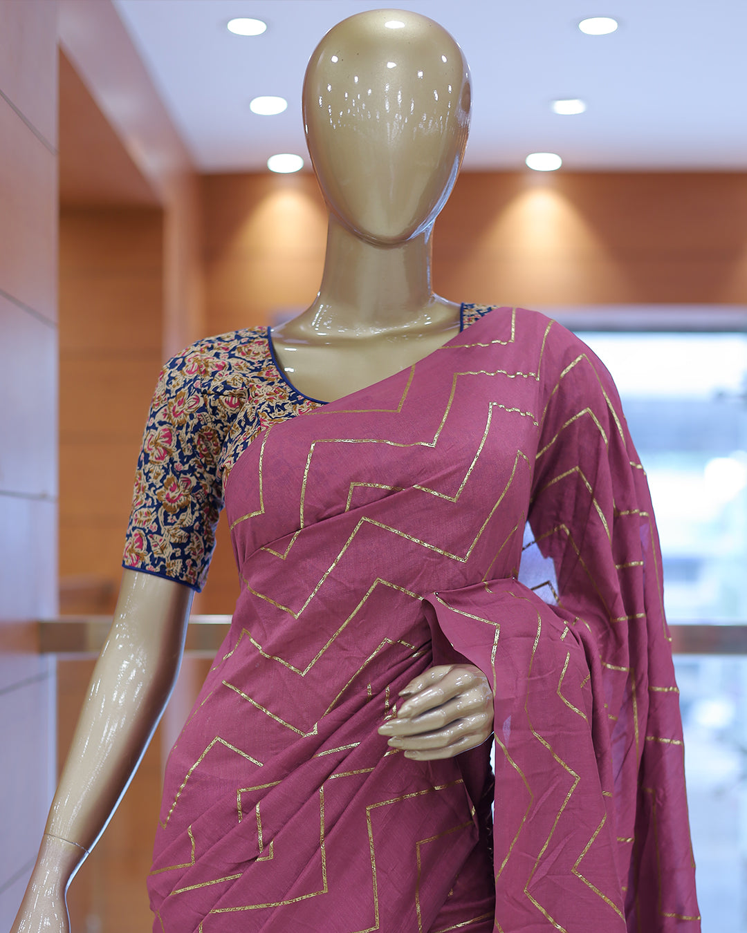 Vichitra Silk Sarees with Golden Stripes - 1384