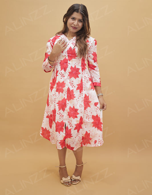 Womens Christmas Floral A-Line Kurti – R524