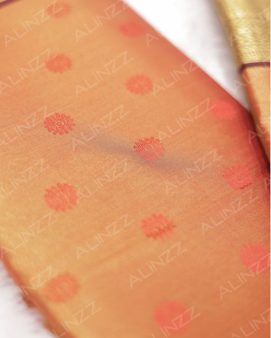 Brick Orange Semi Brocade Saree with Maroon Contrast Border- R576