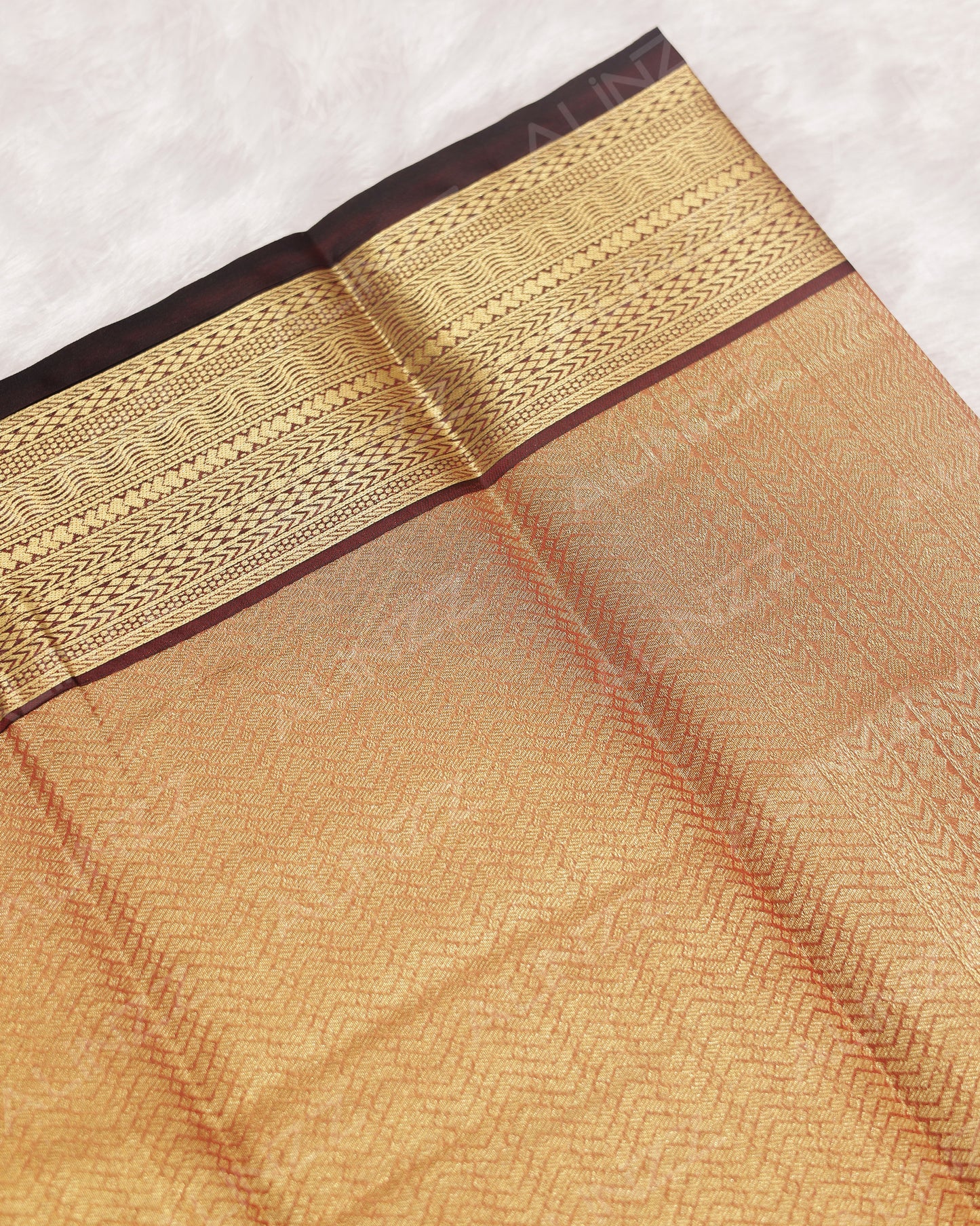 Brick Orange Semi Brocade Saree with Maroon Contrast Border- R576