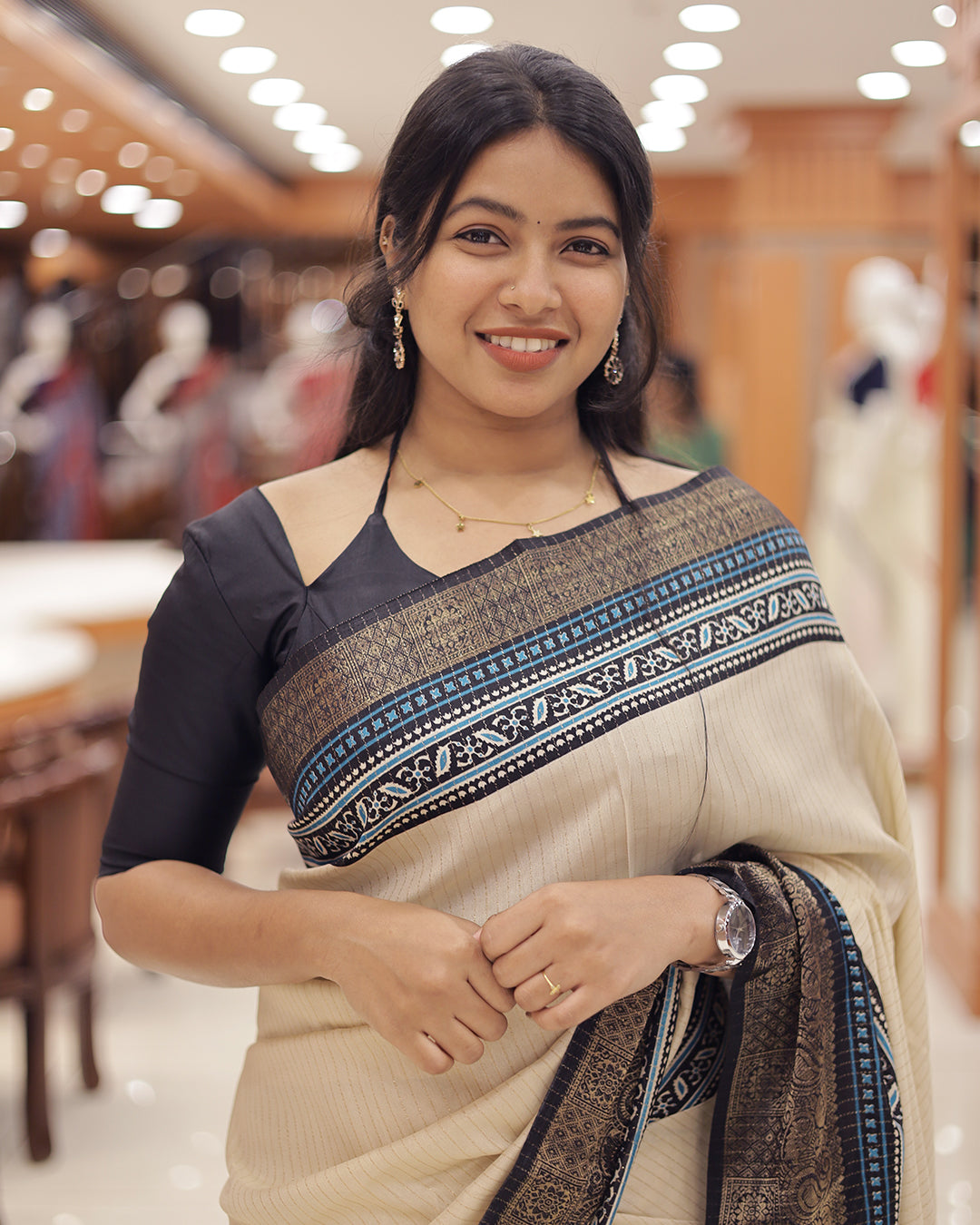 Womens Semi Tussar Saree with Ajrak Design- G367