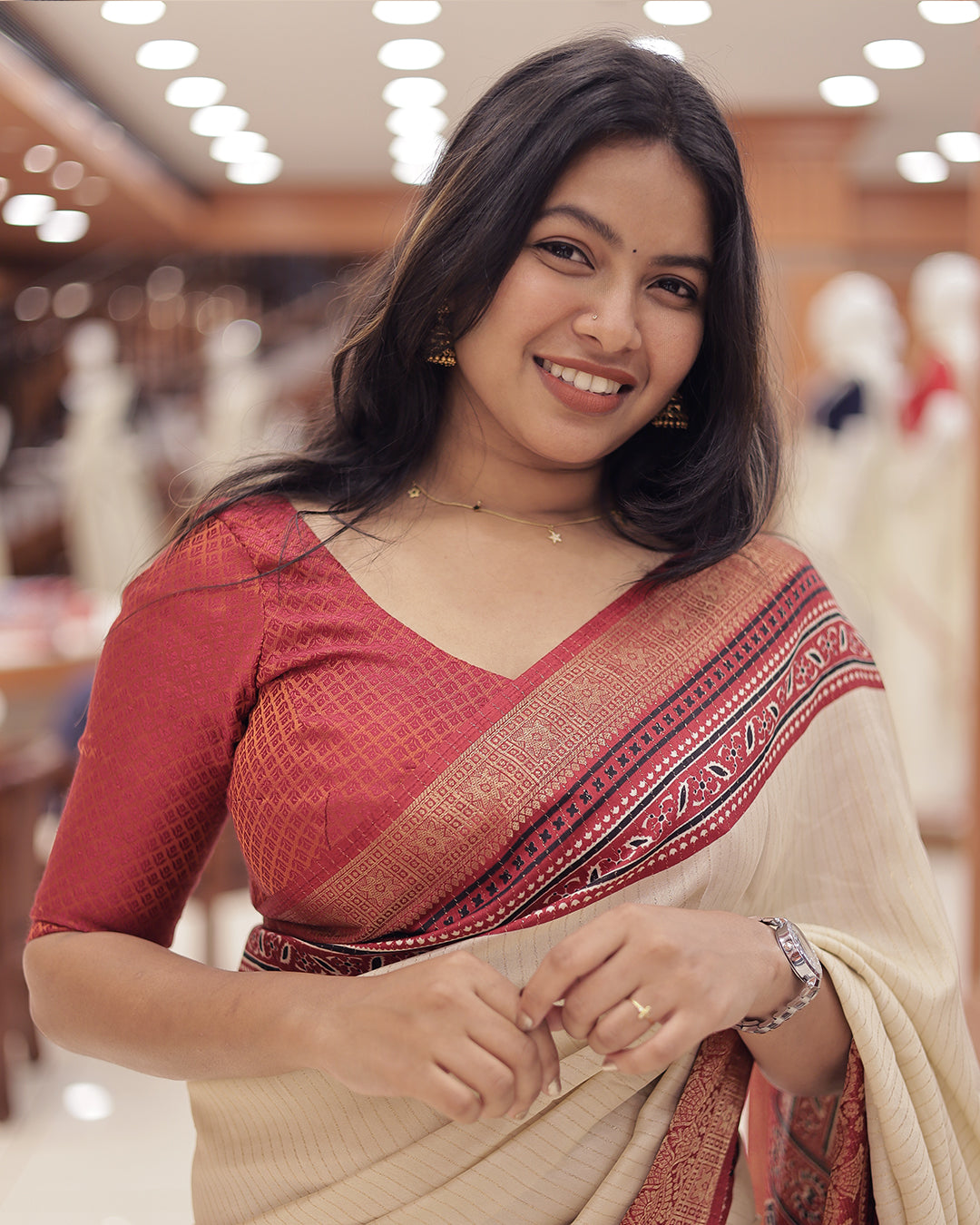 Womens Semi Tussar Saree with Ajrak Design- G367