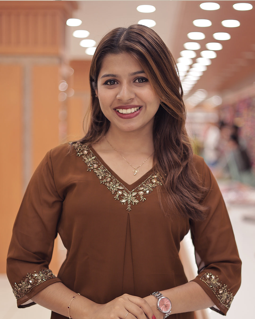 Women's Georgette A-Line Kurti with Handwork Embroidery & High-Low Hem-G374