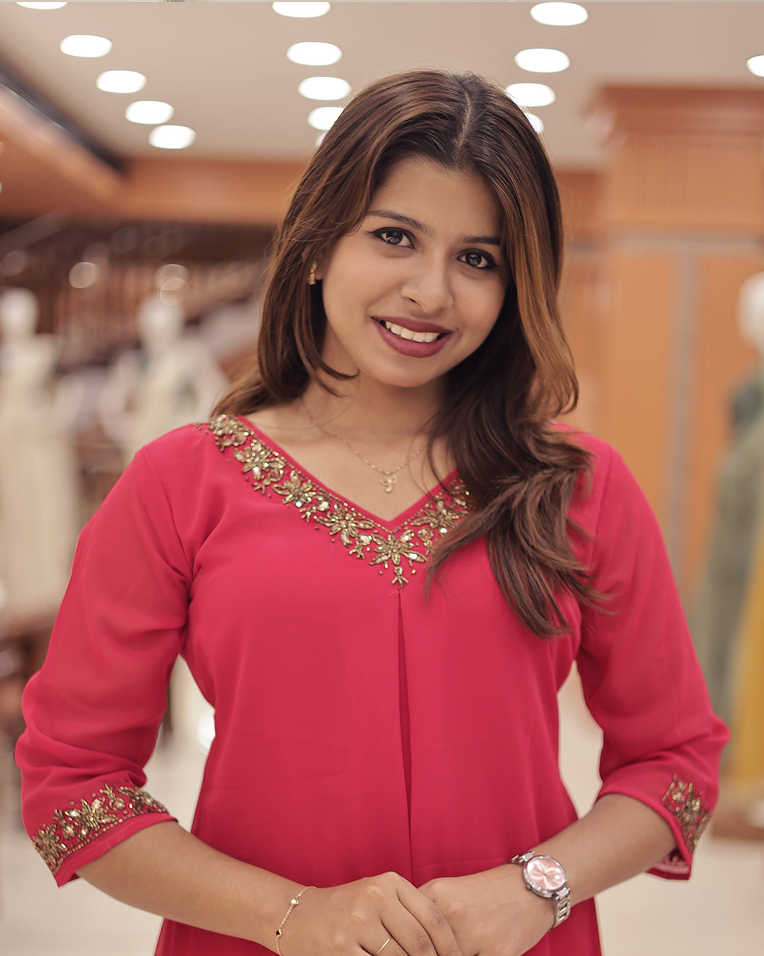 Women's Georgette A-Line Kurti with Handwork Embroidery & High-Low Hem-G374