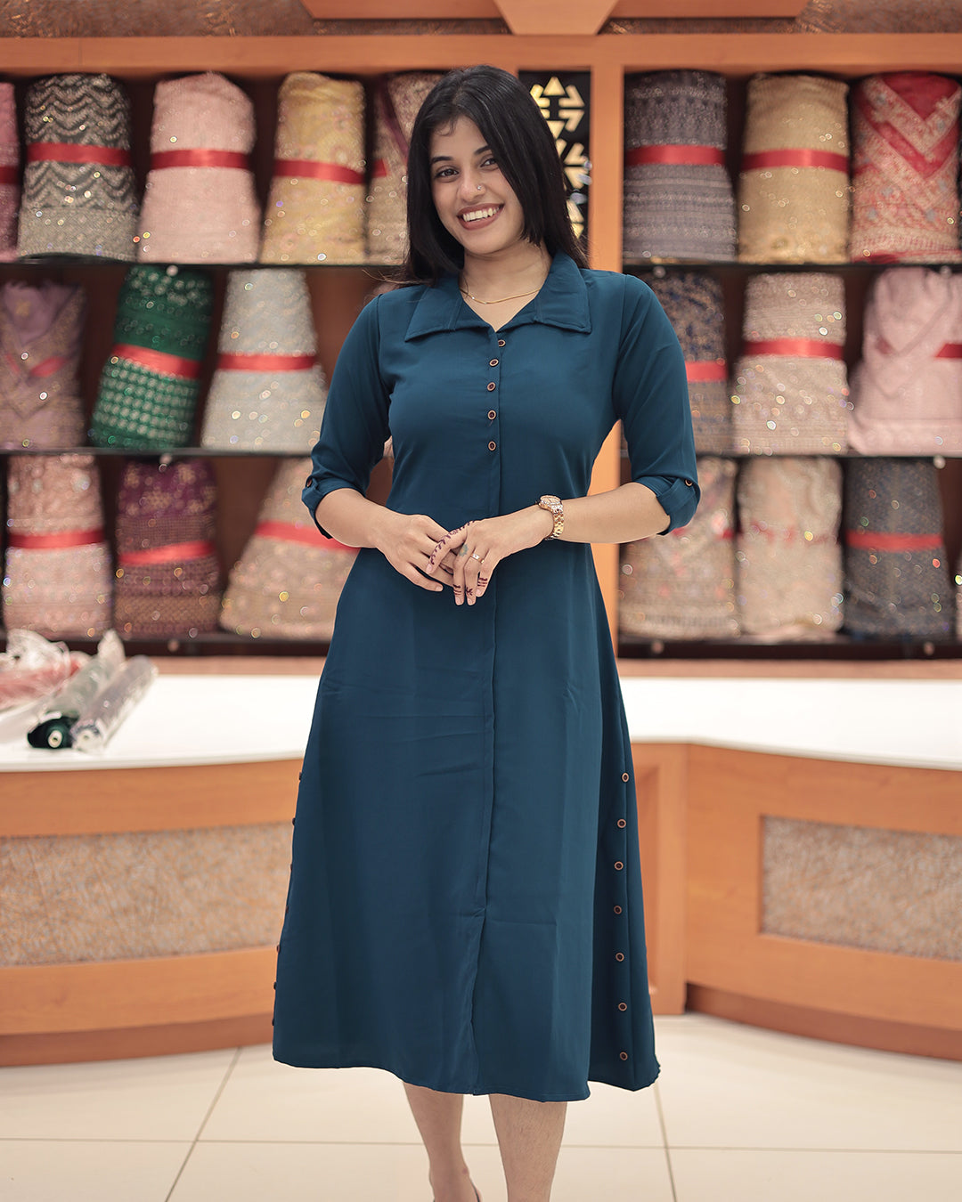 A-Line Kurti with Shirt Collar for Women -G396