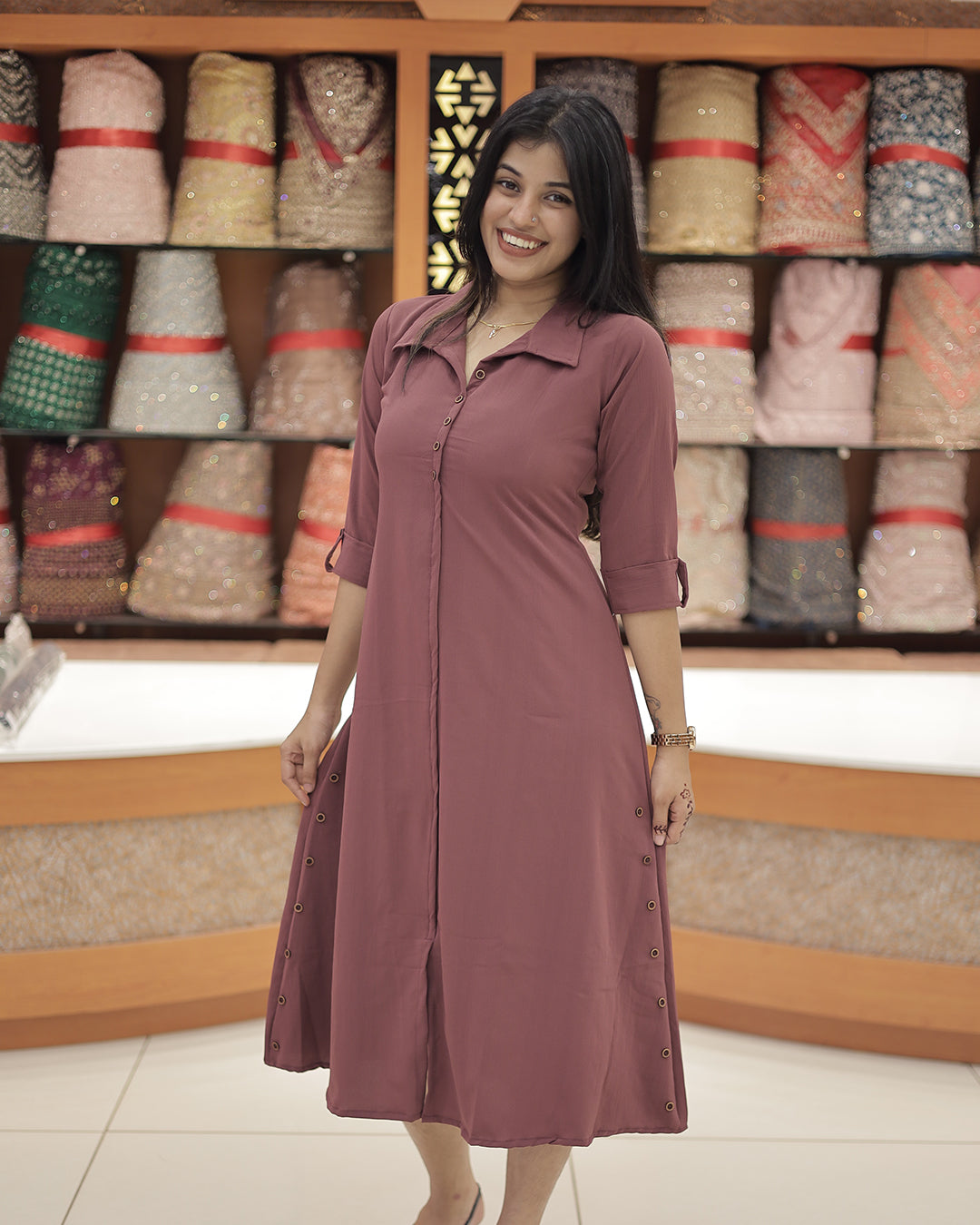 A-Line Kurti with Shirt Collar for Women -G396