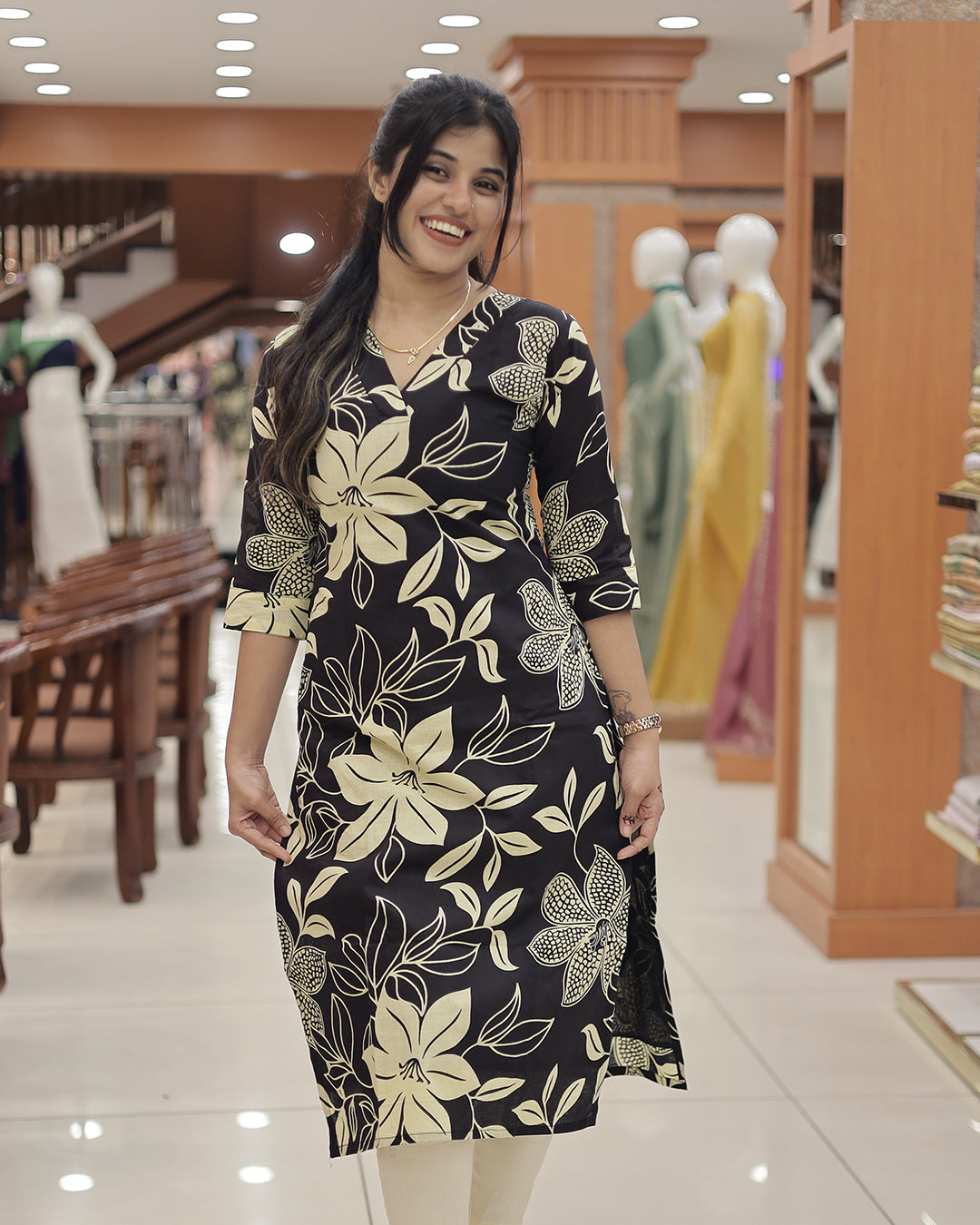 Floral Print Slitted Kurti for Women-