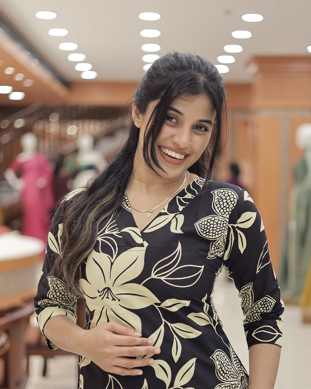 Floral Print Slitted Kurti for Women-