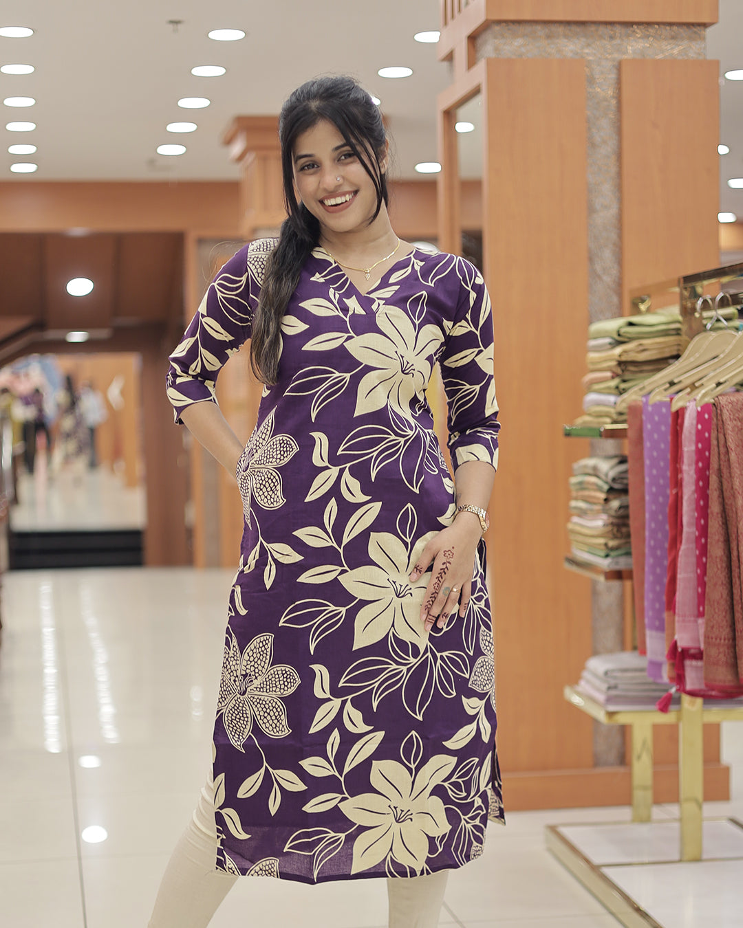 Floral Print Slitted Kurti for Women-