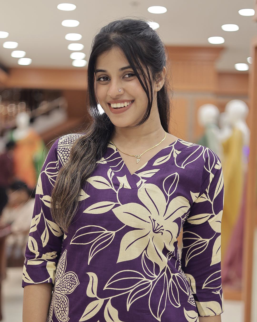 Floral Print Slitted Kurti for Women-