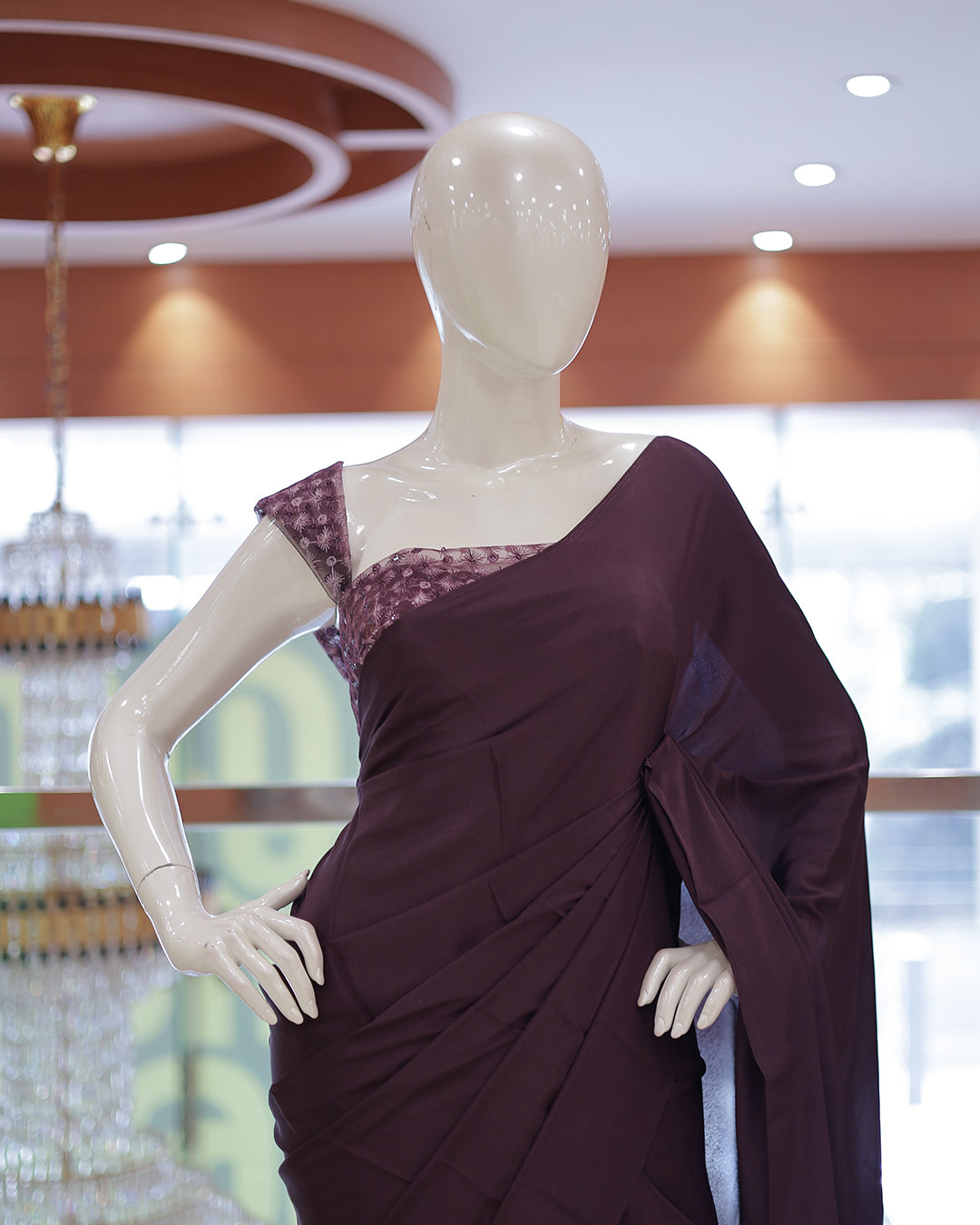Diwali Special Blackberry Silk Plain Saree with Tone to tone Embroidery Blouse -D21