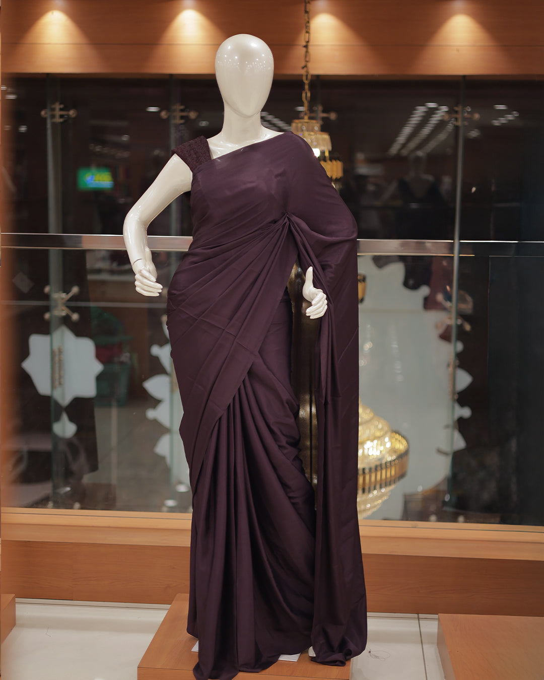 Diwali Special Blackberry Silk Plain Saree with Tone to tone Embroidery Blouse -D23