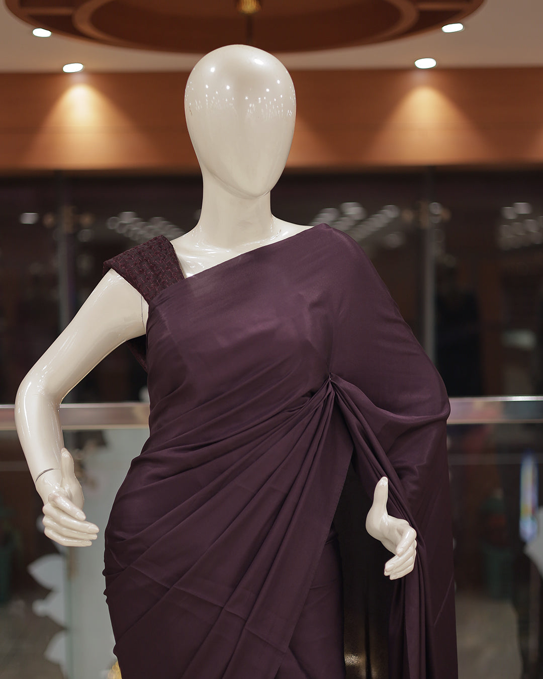 Diwali Special Blackberry Silk Plain Saree with Tone to tone Embroidery Blouse -D23