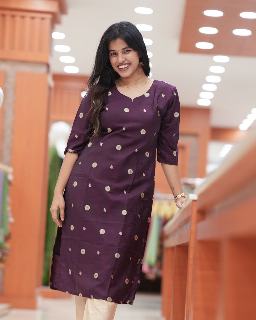 Women's Traditional Slitted Brocade Kurti-R238