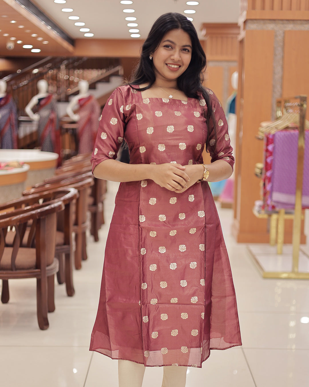Women's Onam 2025 A-Line Tissue Kurthi -G357