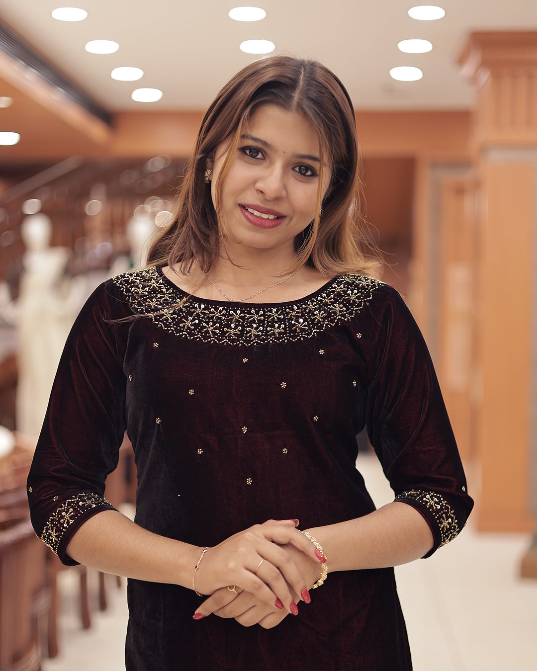 Women'sVelvet Slitted Kurthi with Handwork Embroidery -G377