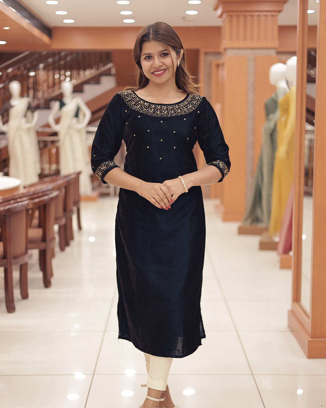 Women'sVelvet Slitted Kurthi with Handwork Embroidery -G377