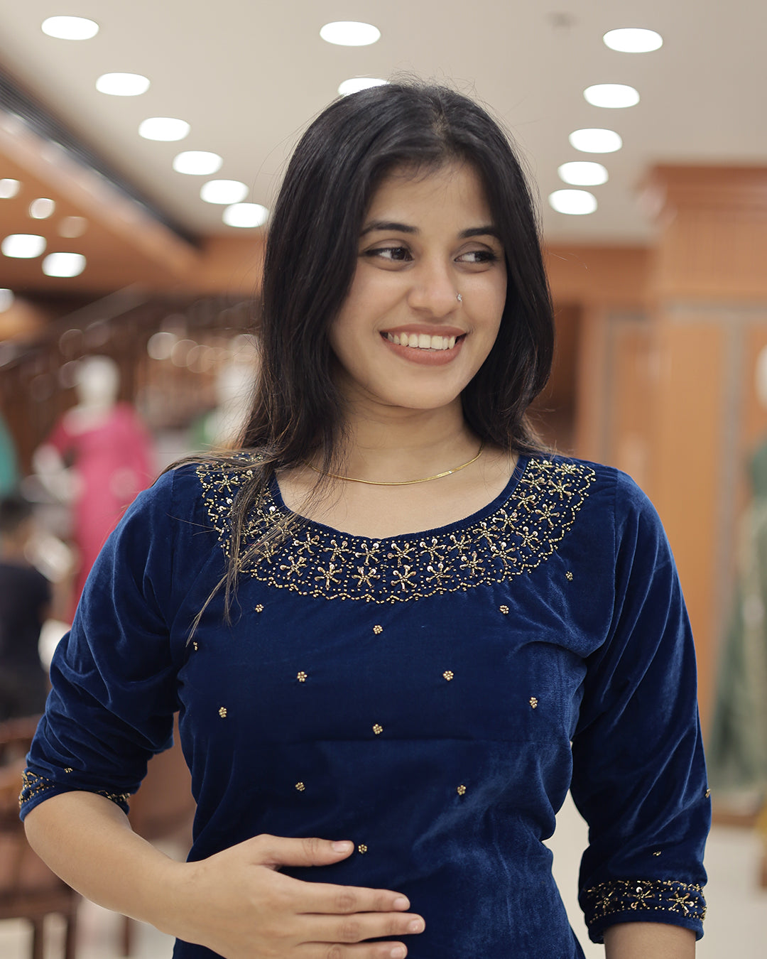 Women'sVelvet Slitted Kurthi with Handwork Embroidery -G377