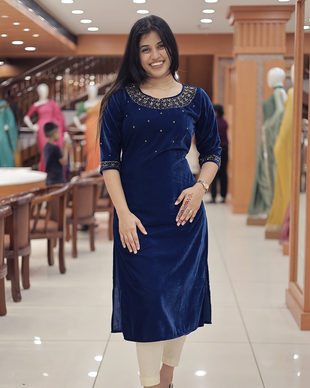 Women'sVelvet Slitted Kurthi with Handwork Embroidery -G377