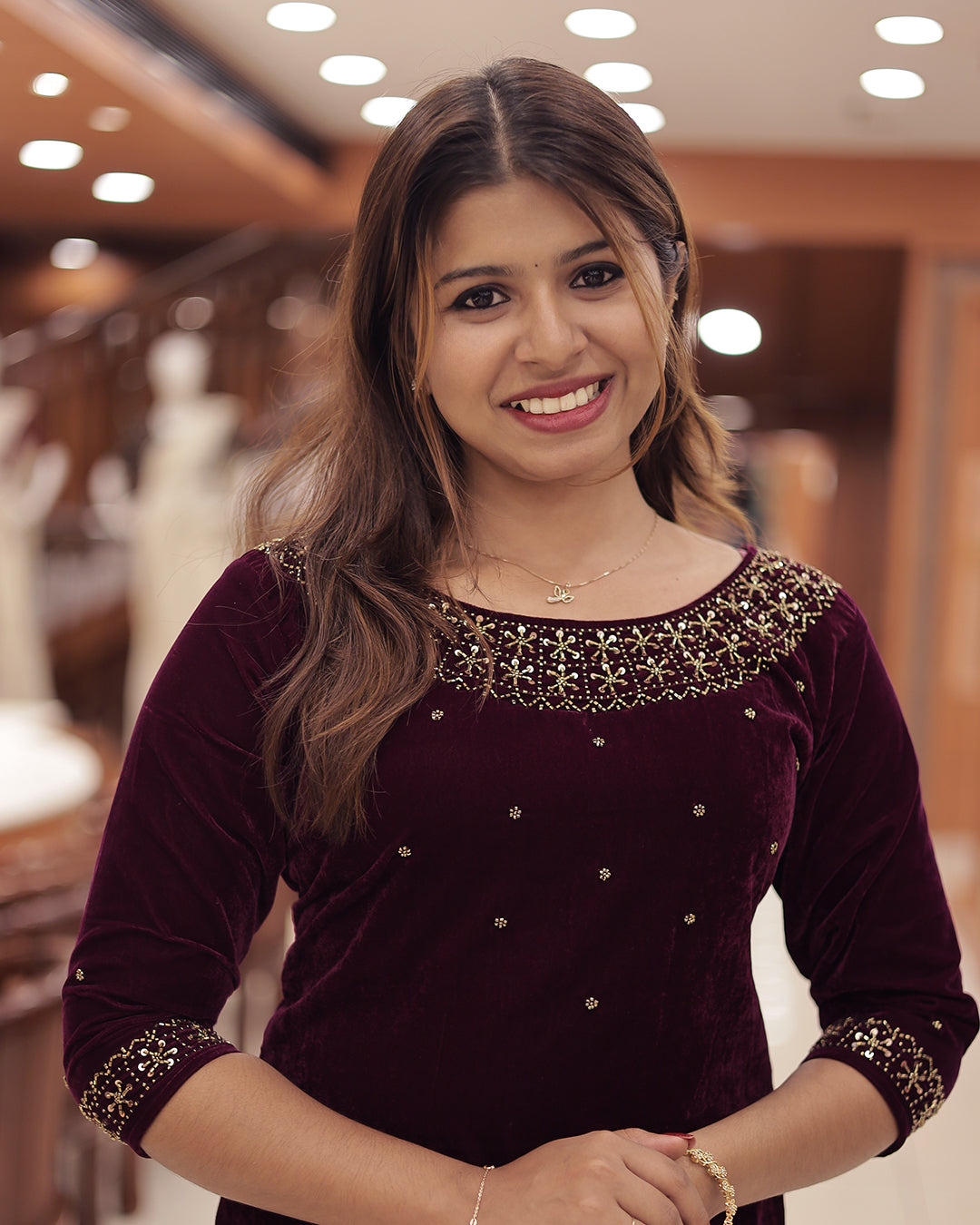 Women'sVelvet Slitted Kurthi with Handwork Embroidery -G377