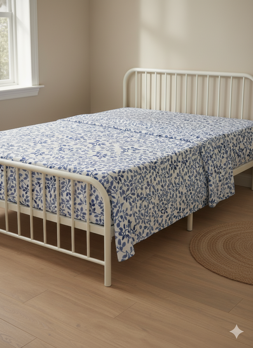 Family Cot Bedsheet without Pillow Cover- White Daisy Print