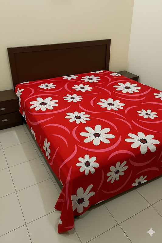 Family Cot Bedsheet – Red Daisy Print-T301