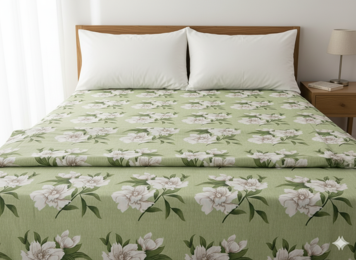 Family Cot Bedsheet – Apple green Daisy print