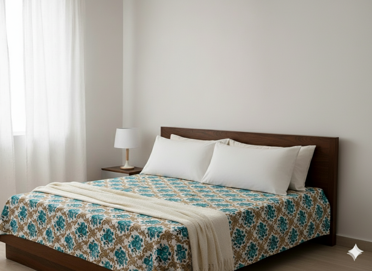 Family Cot Bedsheet – Floral blue Daisy Print