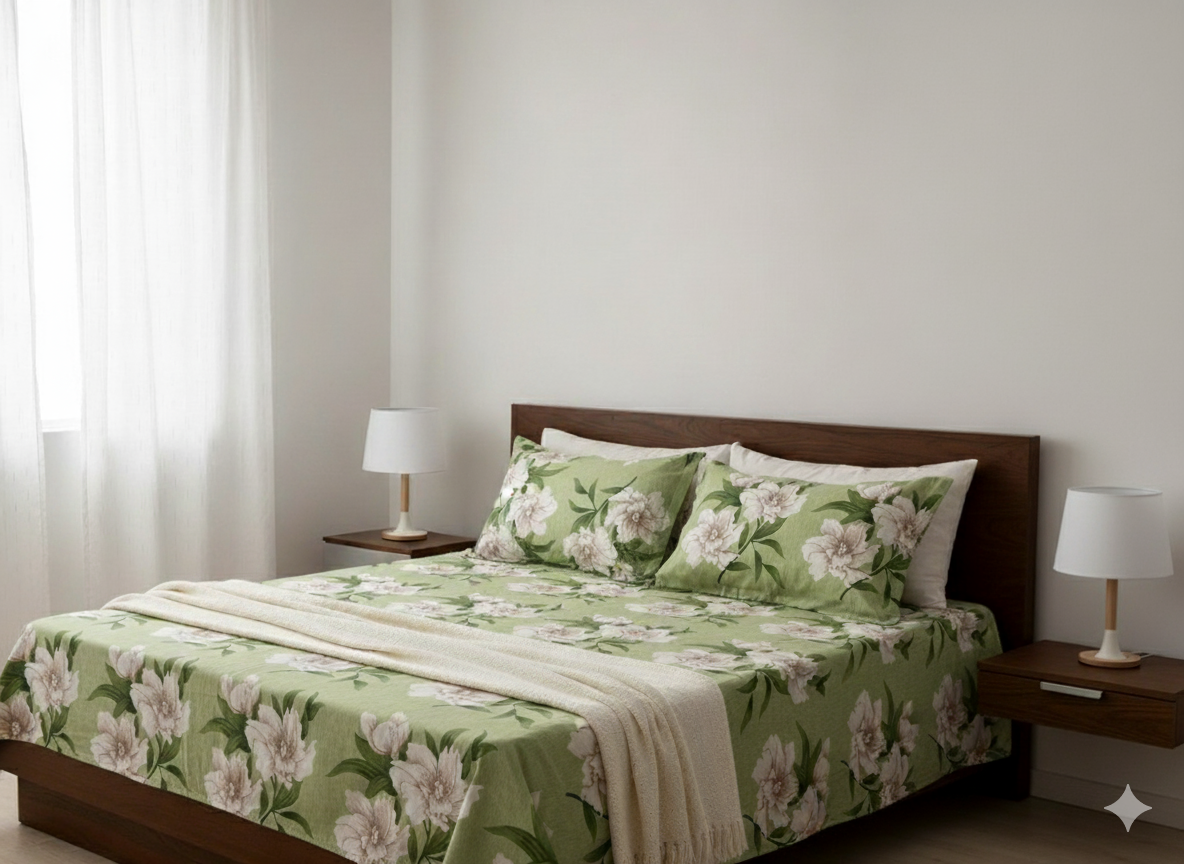 Family Cot Bedsheet – Apple green Daisy print