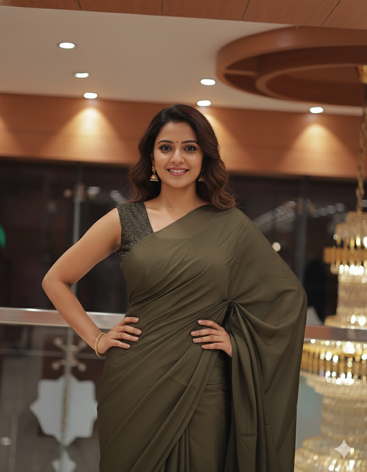 Blackberry Silk Plain Saree with Tone to tone Embroidery Blouse -D23