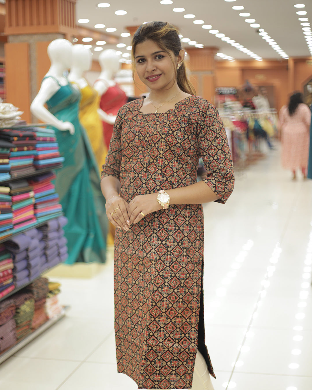 Women's Slitted Ajrak printed Kurti -1456