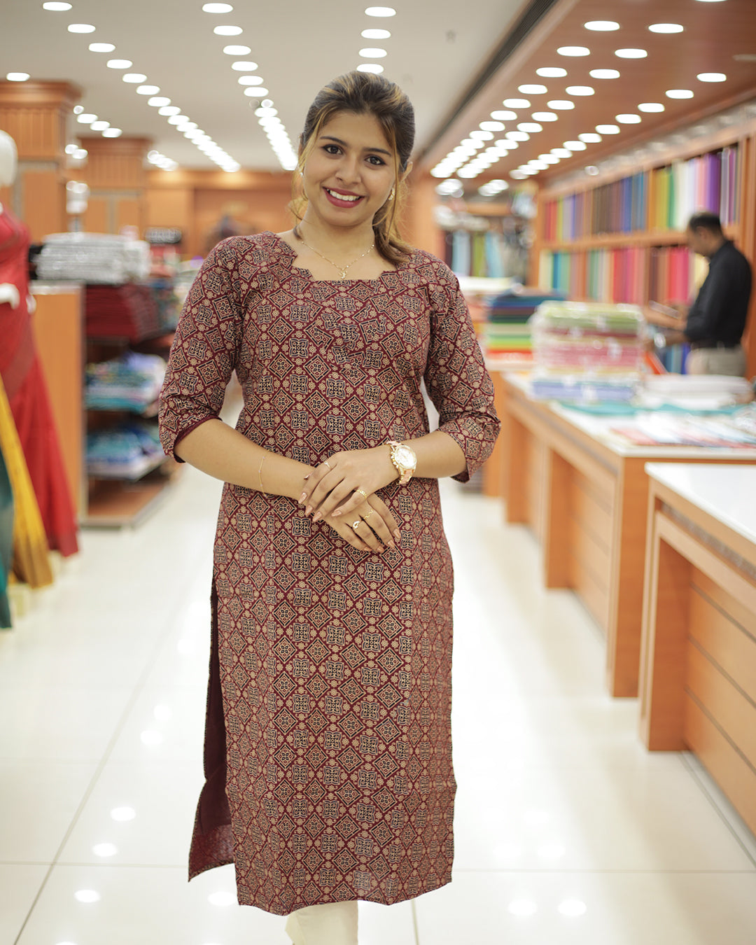Women's Slitted Ajrak printed Kurti -1456