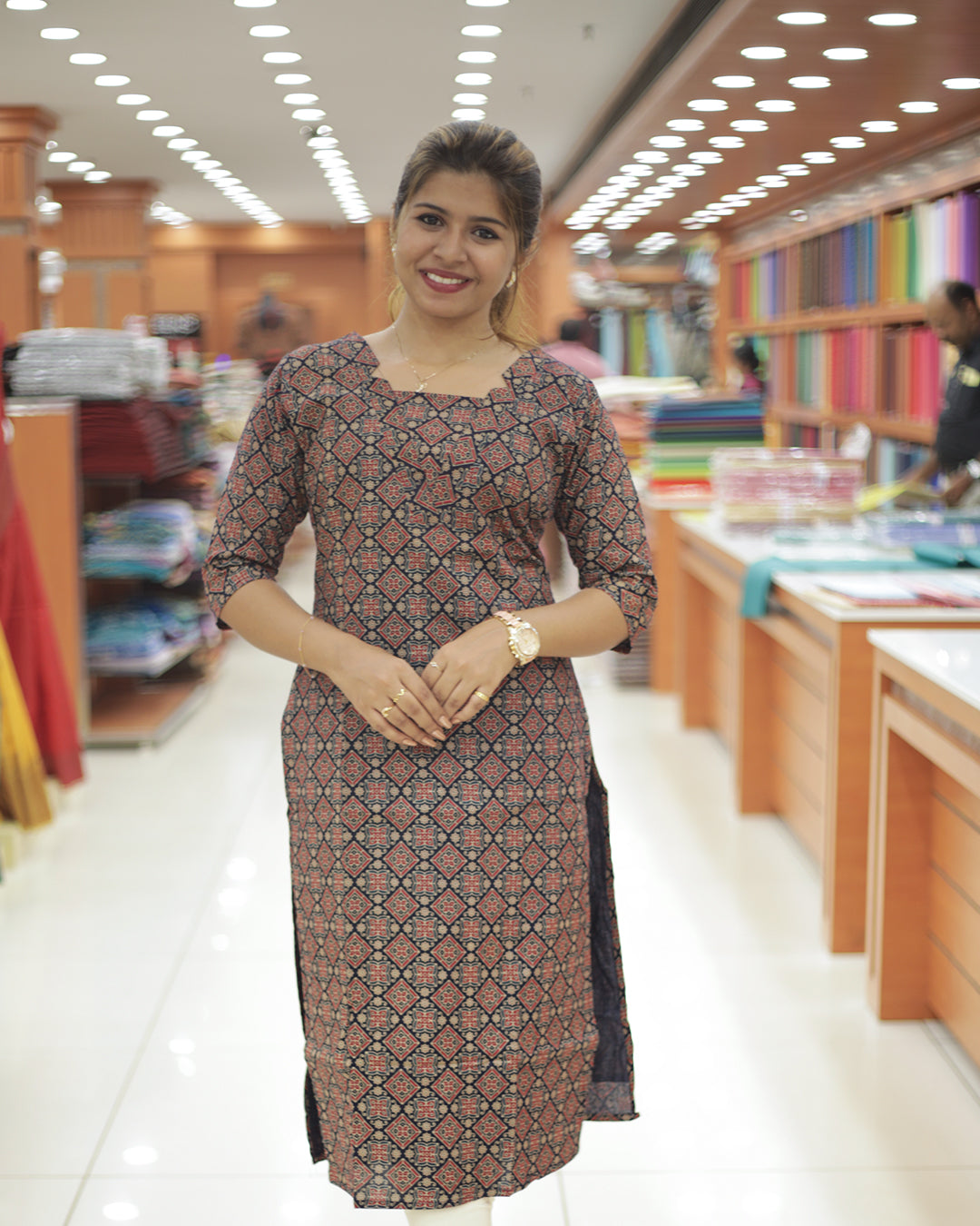 Women's Slitted Ajrak printed Kurti -1456