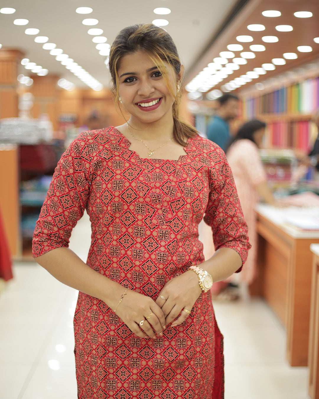 Women's Slitted Ajrak printed Kurti -1456