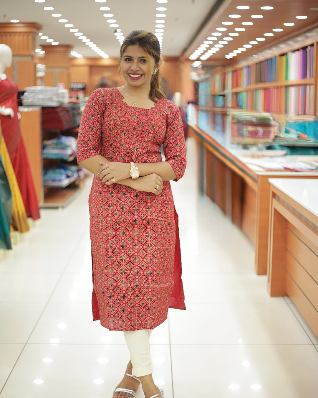 Women's Slitted Ajrak printed Kurti -1456
