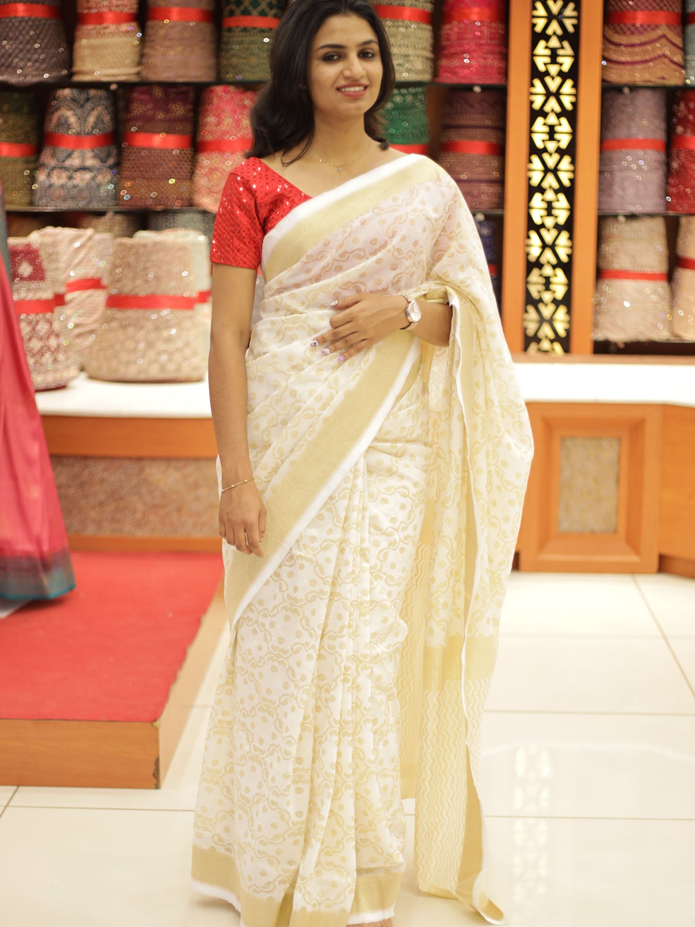 Kerala Tissue Net Set Saree - ESR114, 1298