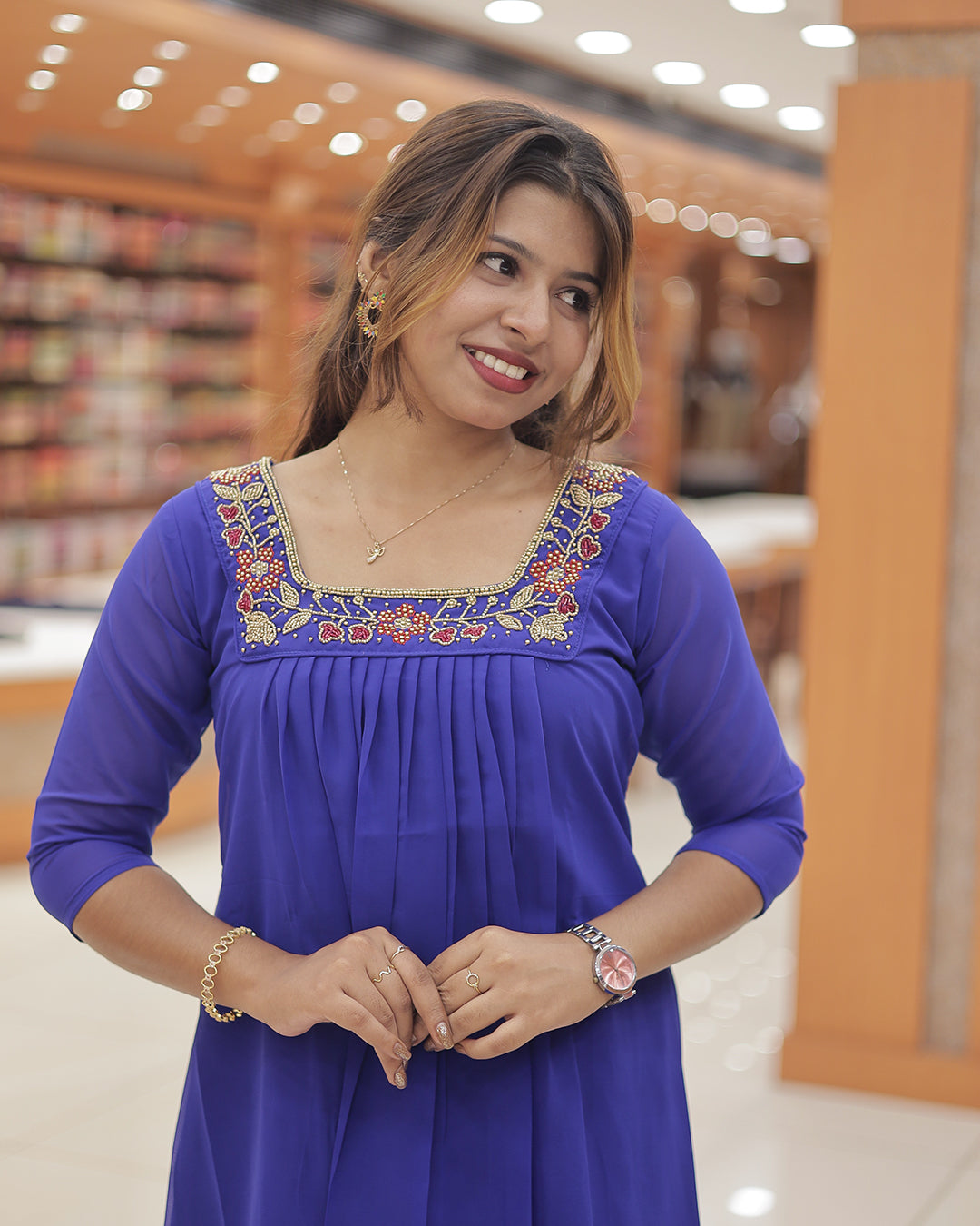 Women's Handwork Embroidered A-line Georgette Kurti - R242