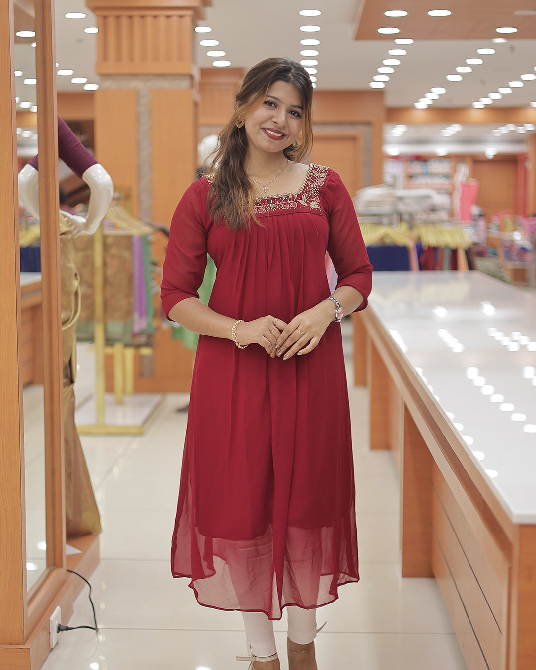 Women's Handwork Embroidered A-line Georgette Kurti - R242