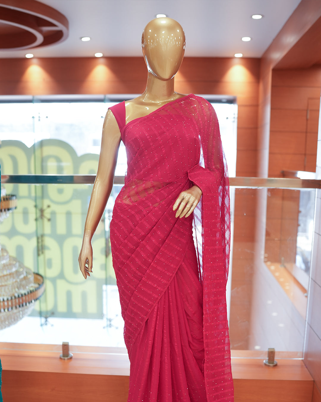 Silky Georgette Saree with Sequence Spreaded Stripes Designs - Code: R273