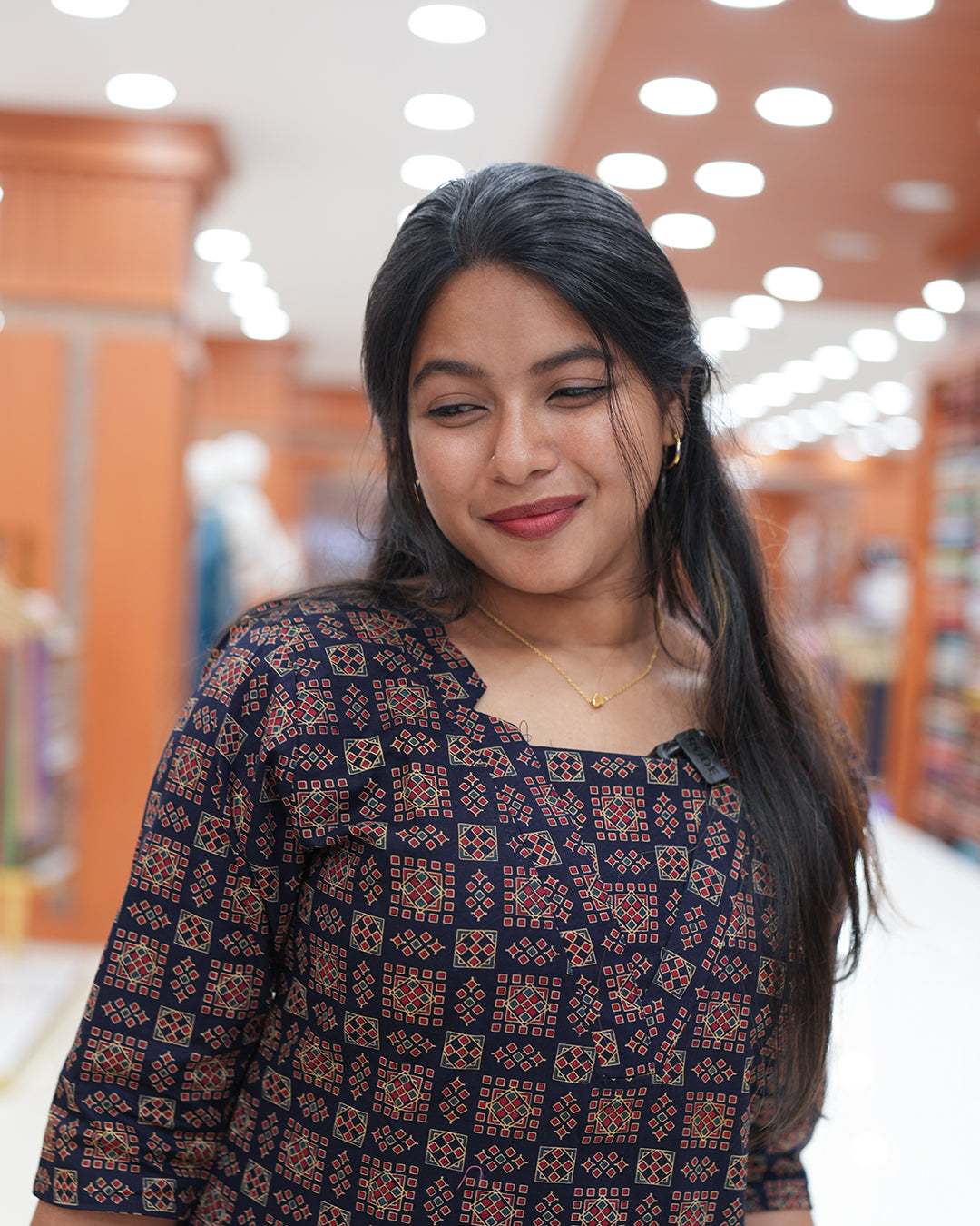 Women's Slitted Ajrak printed Kurti -R264