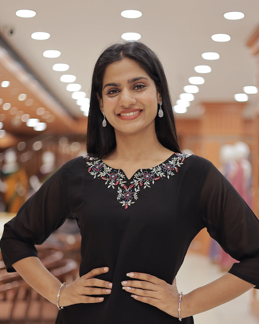 Women's A-line Georgette Kurti with handwork - R404
