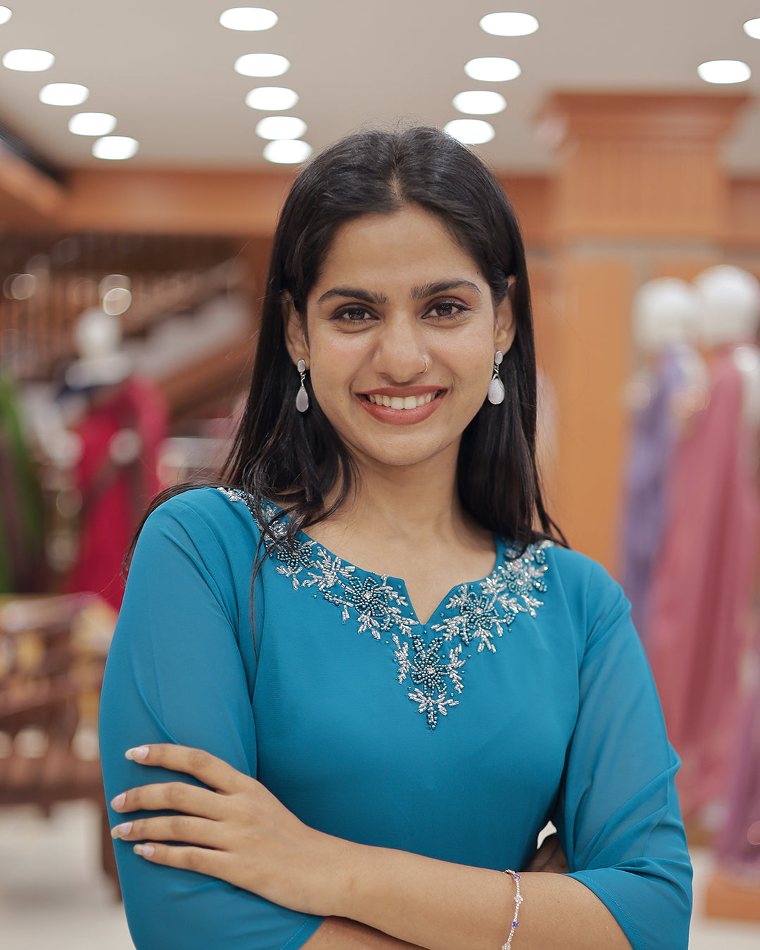Women's A-line Georgette Kurti with handwork - R404